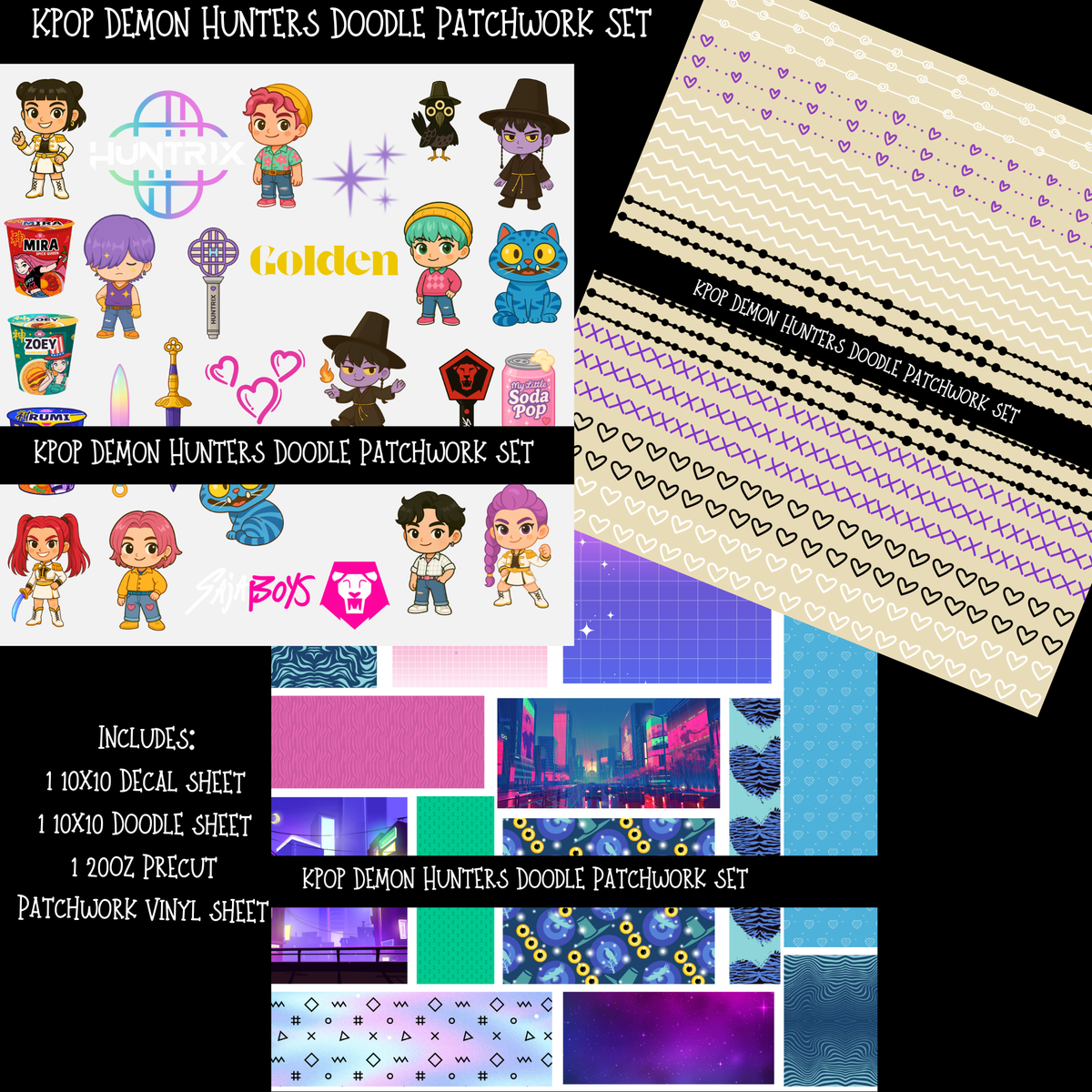 Kpop Demon Hunters Doodle Patchwork Set