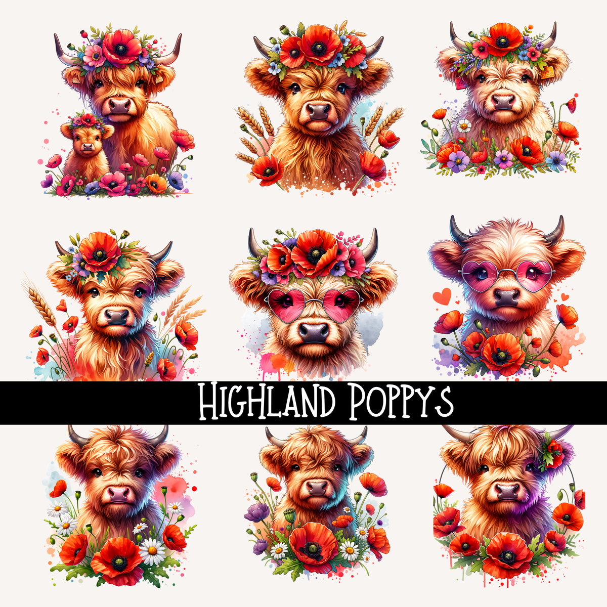 Highland Poppys - UV DTF Decal sheet