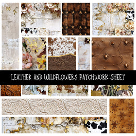 Leather and Wildflowers Patchwork precut vinyl sheet available in 12x12 or 6x6 sizes