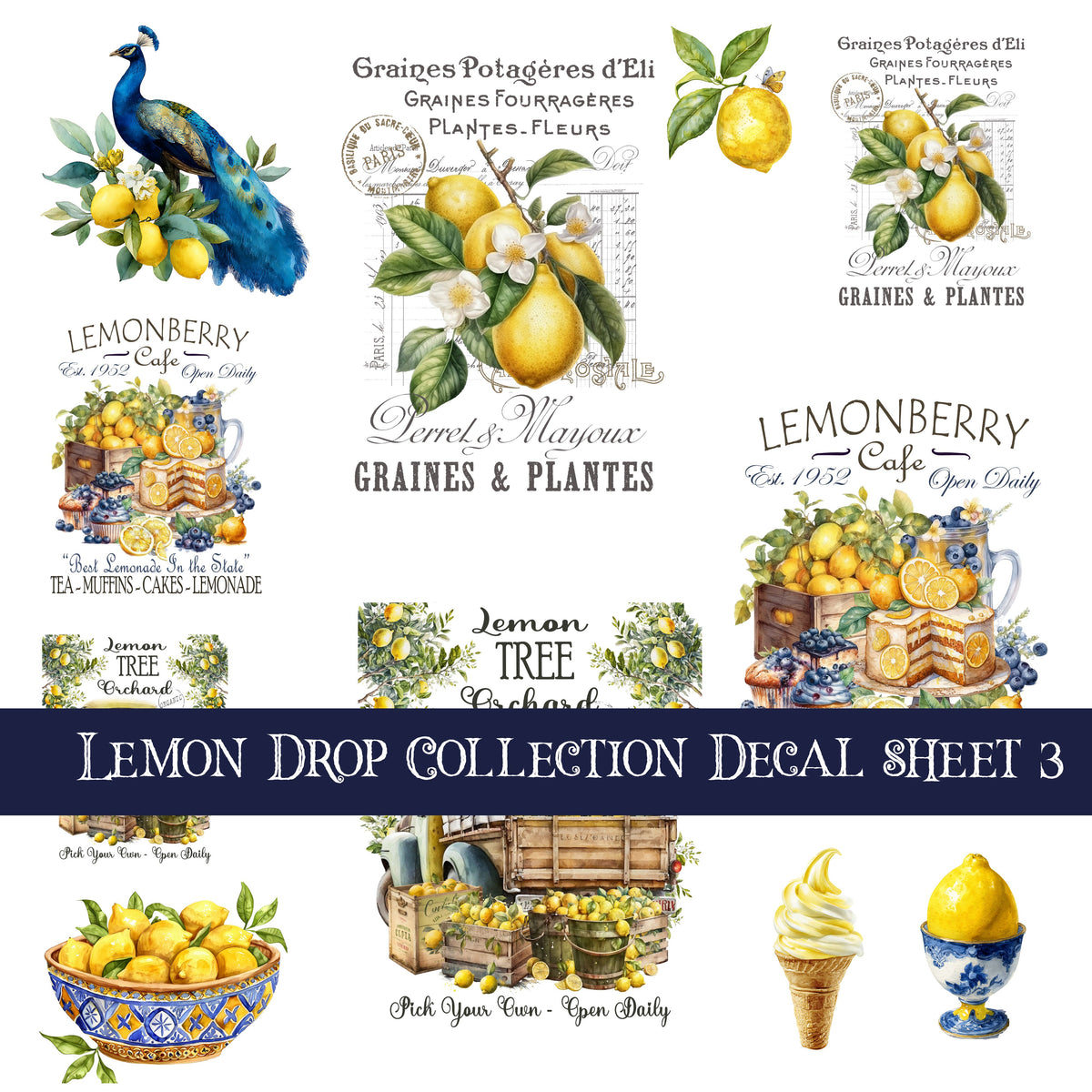 Lemon Drop Collection 3 UV Decal sheets to choose from