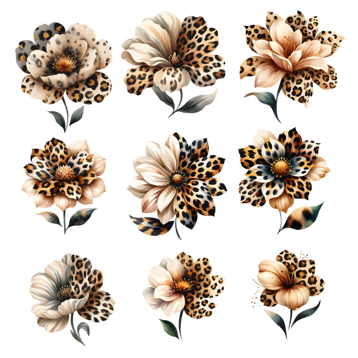 Leopard Floral UV DTF Decal accent Sheet 10x10