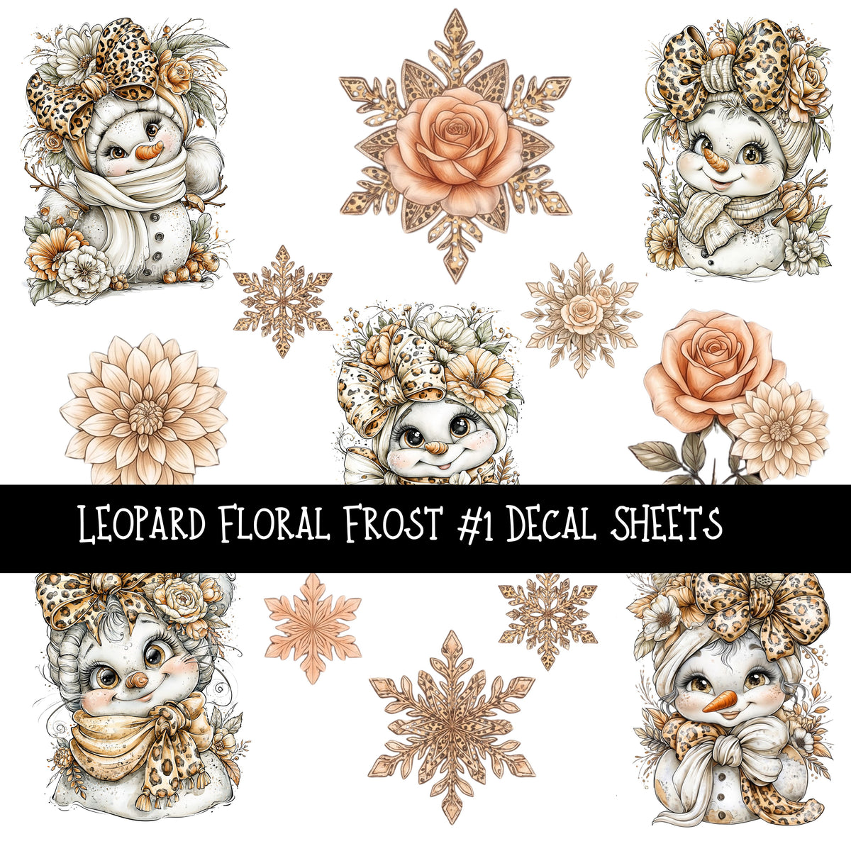 Leopard Floral Frost  Decal sheets 4 designs available