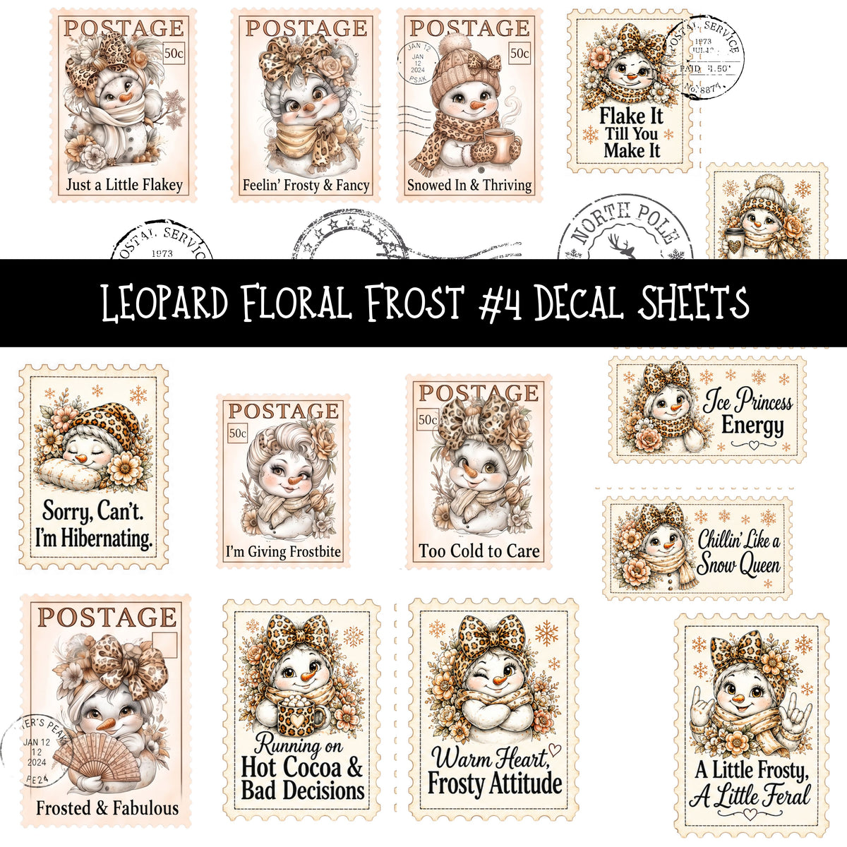 Leopard Floral Frost  Decal sheets 4 designs available