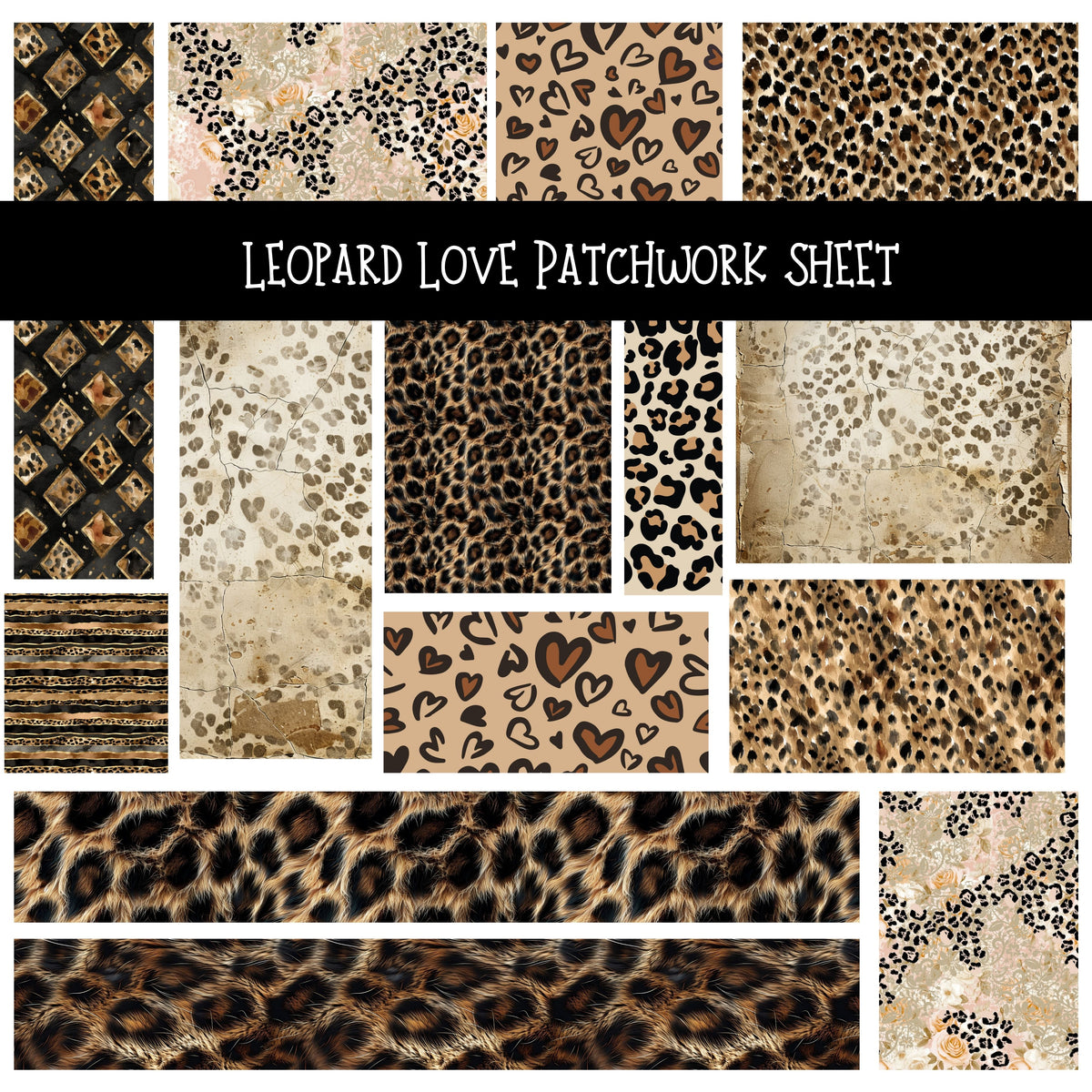 Leopard Love Patchwork precut vinyl sheet available in 12x12 or 6x6 sizes