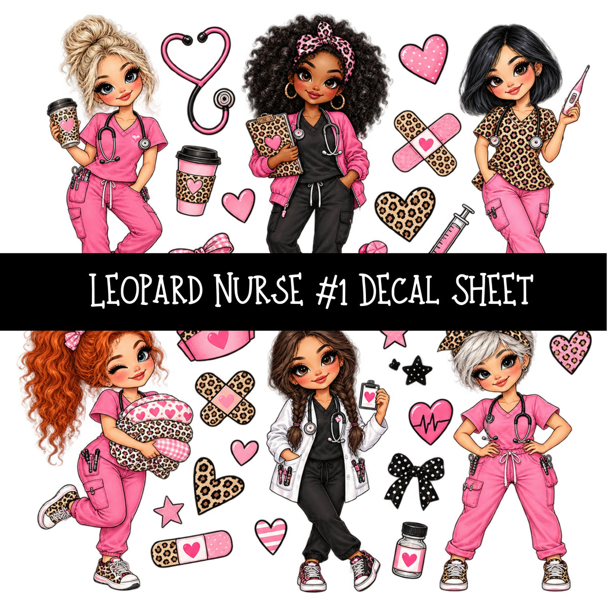 Leopard Nurse UV DTF Decal sheets 11 Designs available