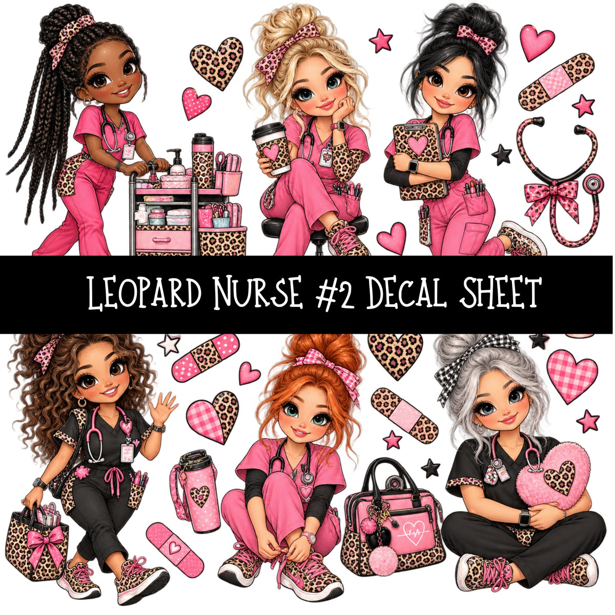 Leopard Nurse UV DTF Decal sheets 11 Designs available