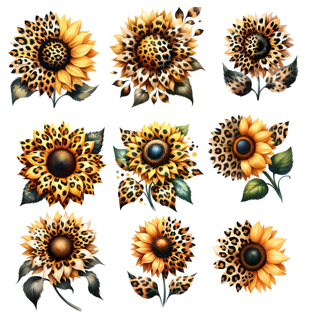 Leopard Sunflower l UV DTF Decal accent Sheet 10x10