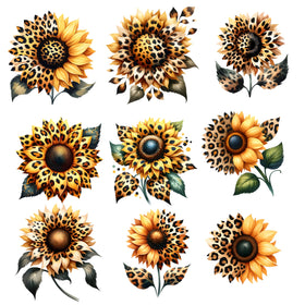 Leopard Sunflower l UV DTF Decal accent Sheet 10x10