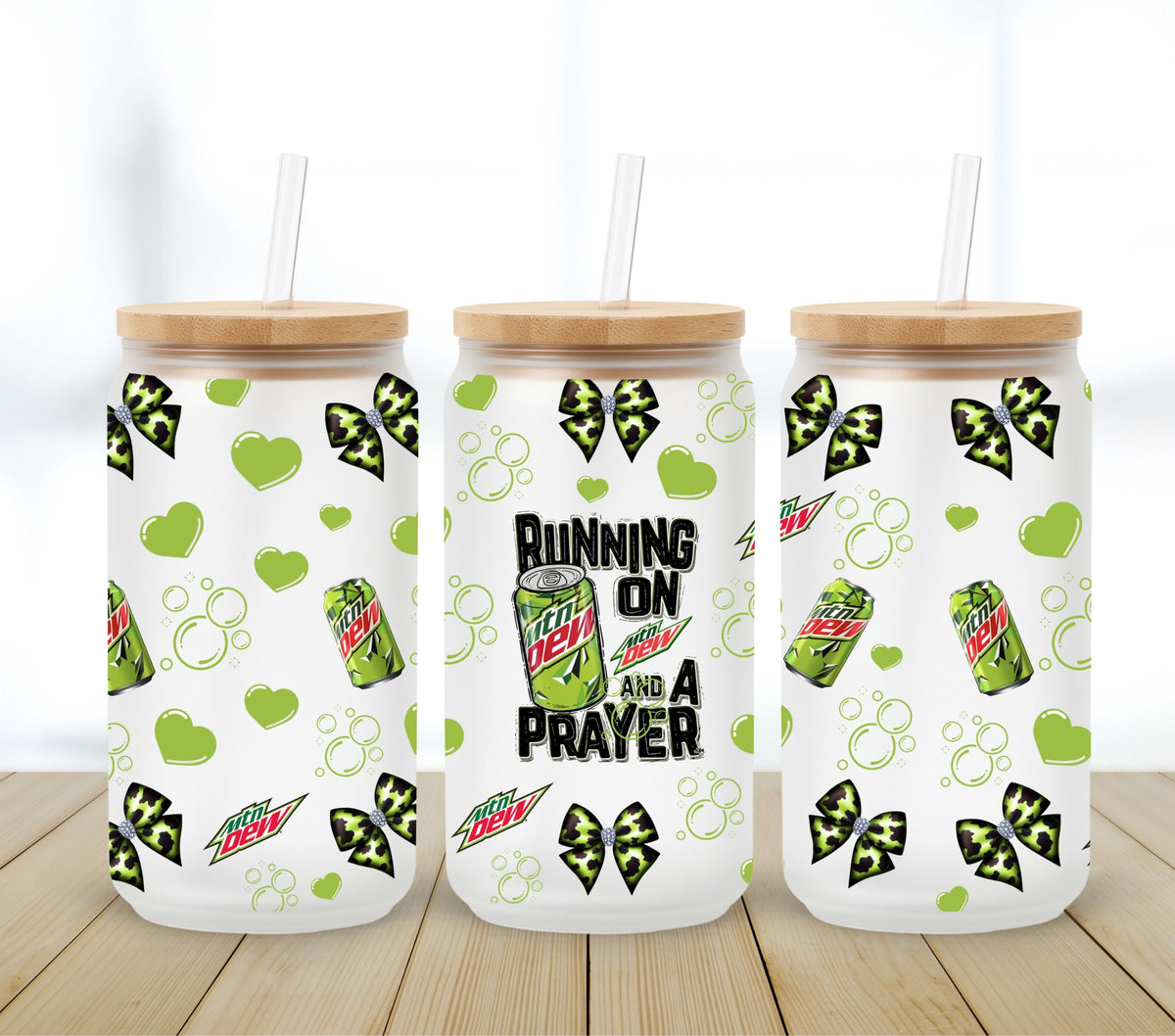 Running on Mt. Dew and a prayer UV DTF 16oz Libbey wrap