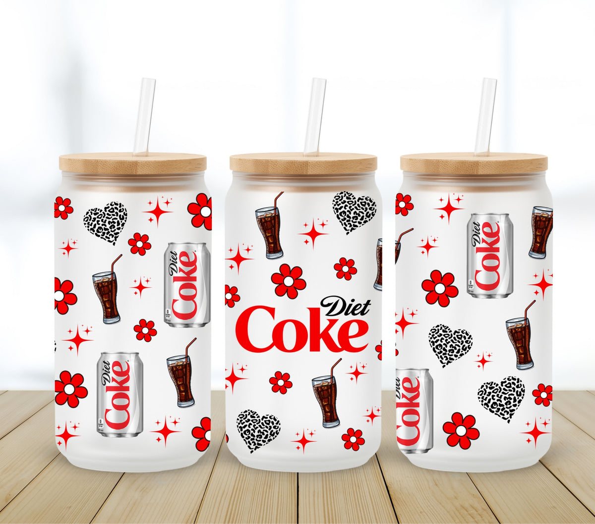 Diet Coke Love UV DTF 16oz Libbey wrap