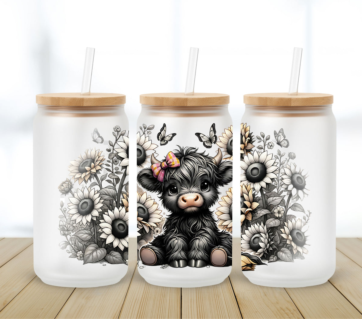 Butterfly Highland UV DTF 16oz Libbey wrap