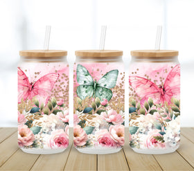 Butterfly Blooms UV DTF 16oz Libbey wrap