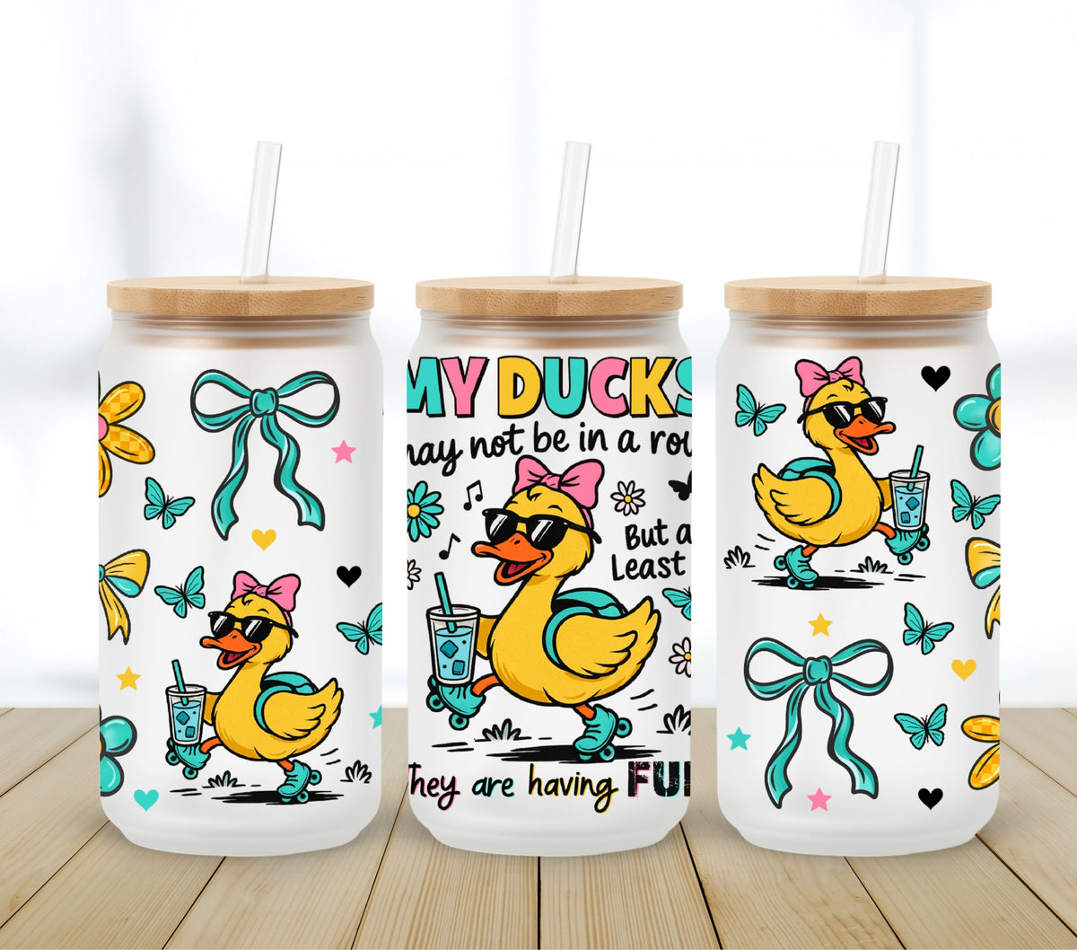 Ducks in a row UV DTF 16oz Libbey wrap