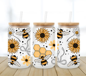 Bees, Bows and Sunflowers UV DTF 16oz Libbey wrap