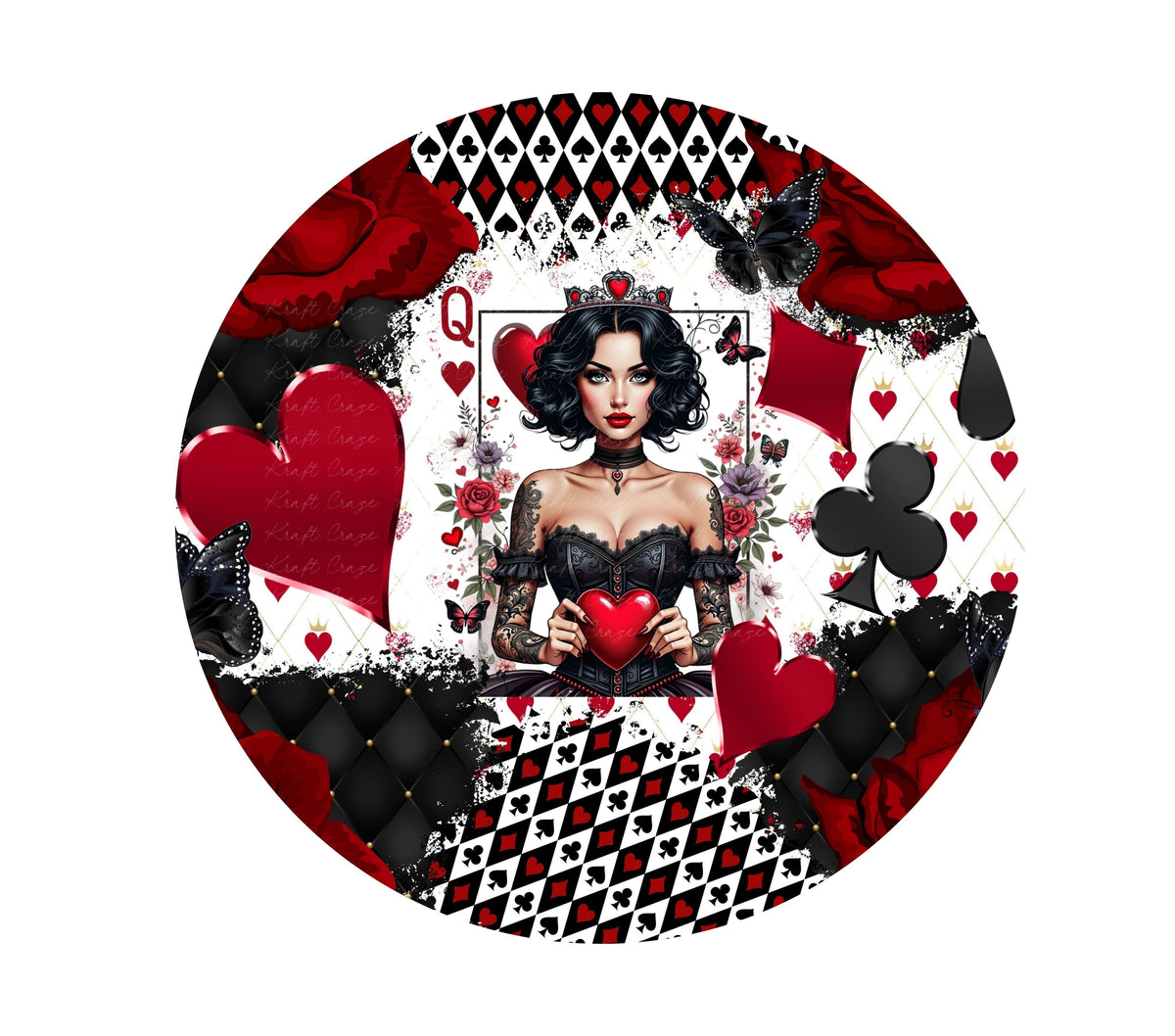 Queen of Hearts Tumbler Butt UV DTF Decals 5 Sizes