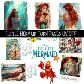 Little Mermaid Torn Pages UV DTF Decal sheets