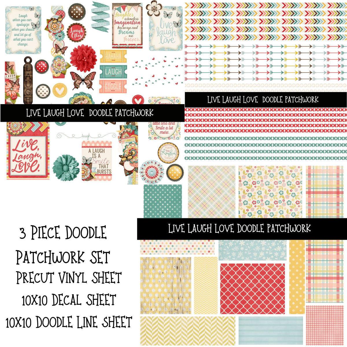 Live Laugh Love Doodle Patchwork Set