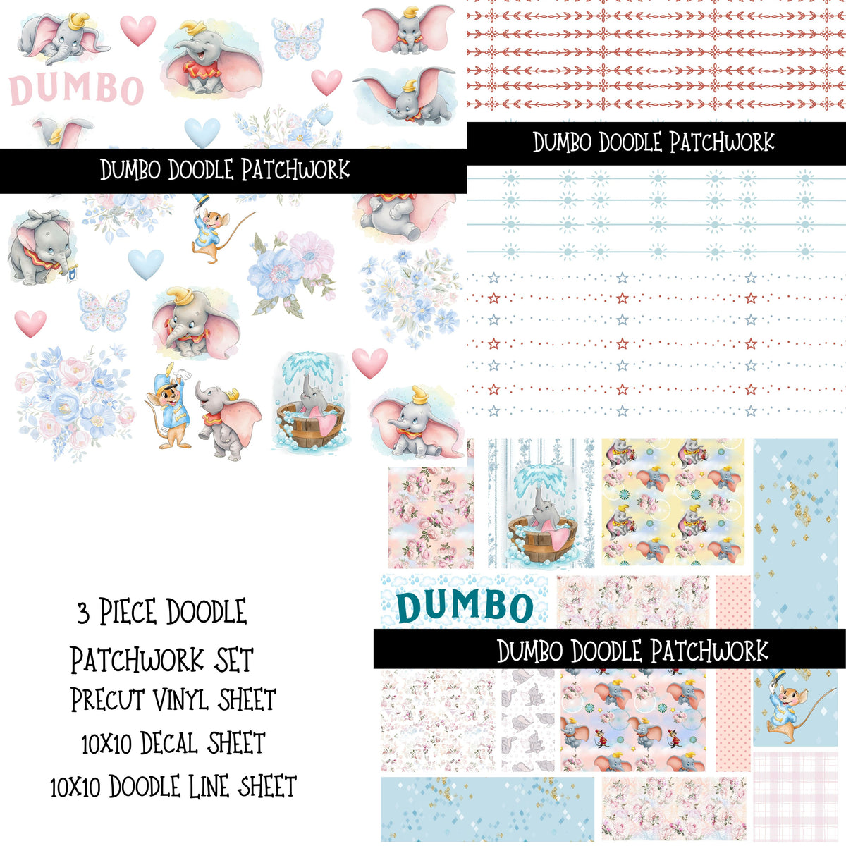 Dumbo Doodle Patchwork Set