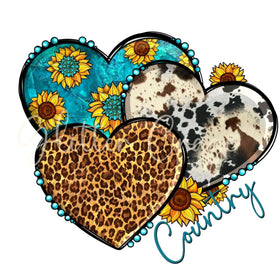 Country Cow print Hearts DTF Transfer