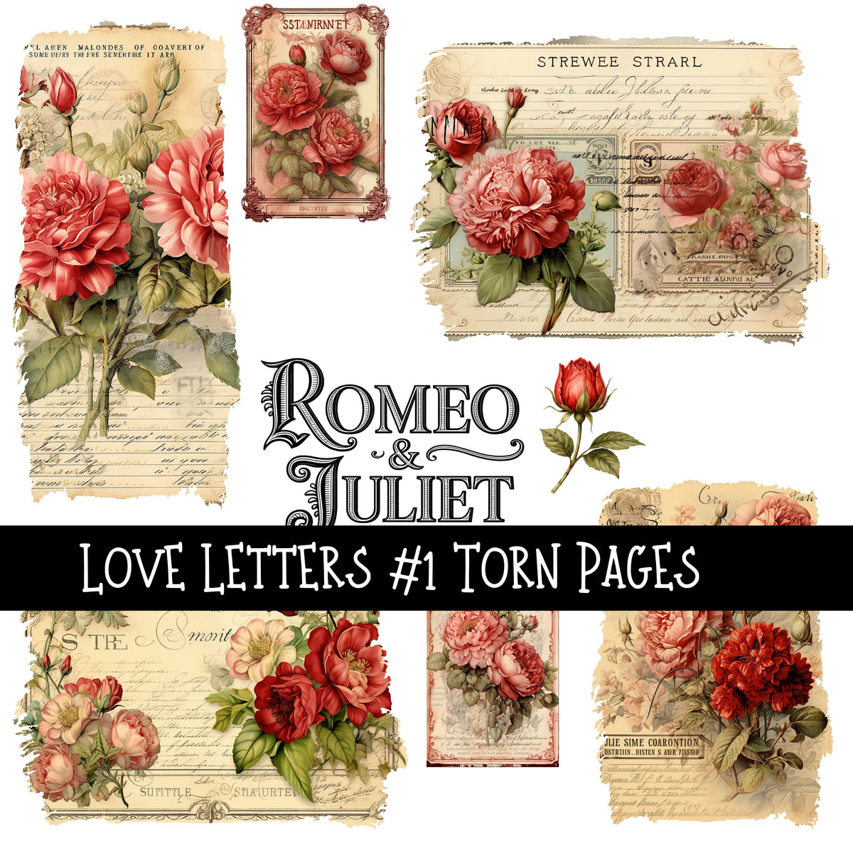 Love Letters Torn Pages UV DTF Decal sheets 5 designs available