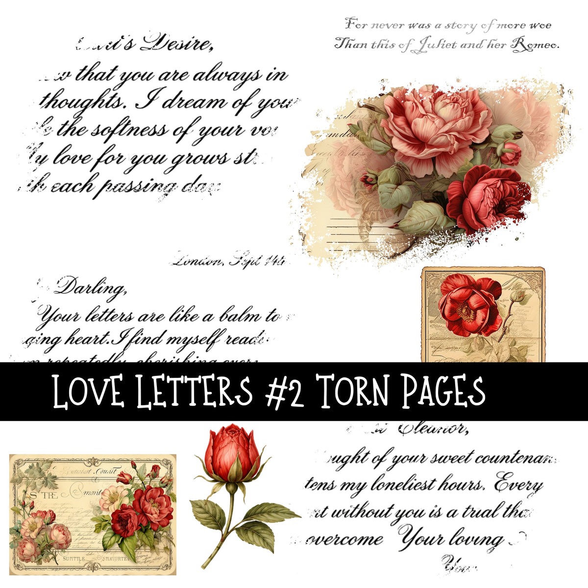 Love Letters Torn Pages UV DTF Decal sheets 5 designs available