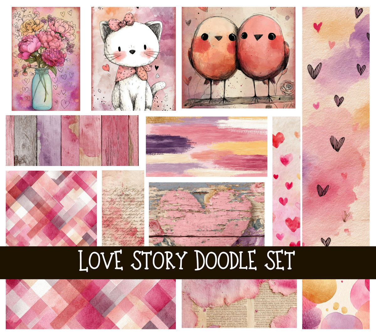 Love Story Doodle Patchwork Set