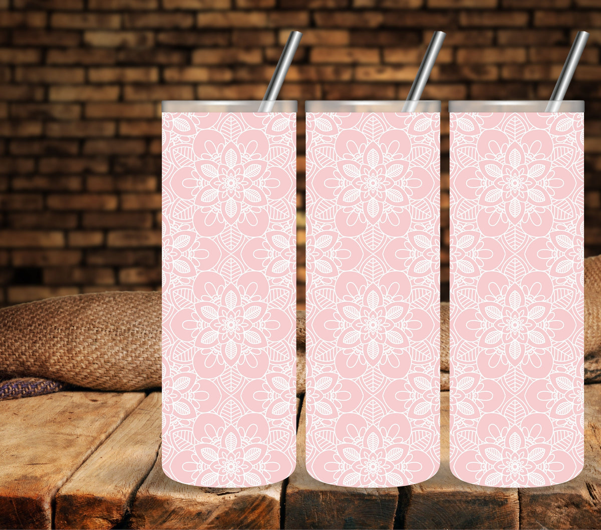 Mandala Overlay white UV DTF tumbler wraps 20oz