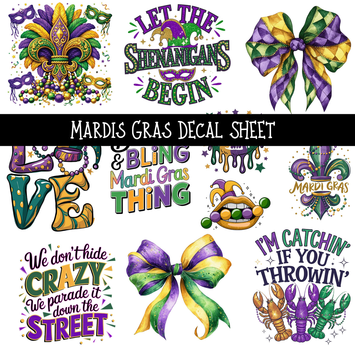 Mardis Gras UV DTF Decal sheets