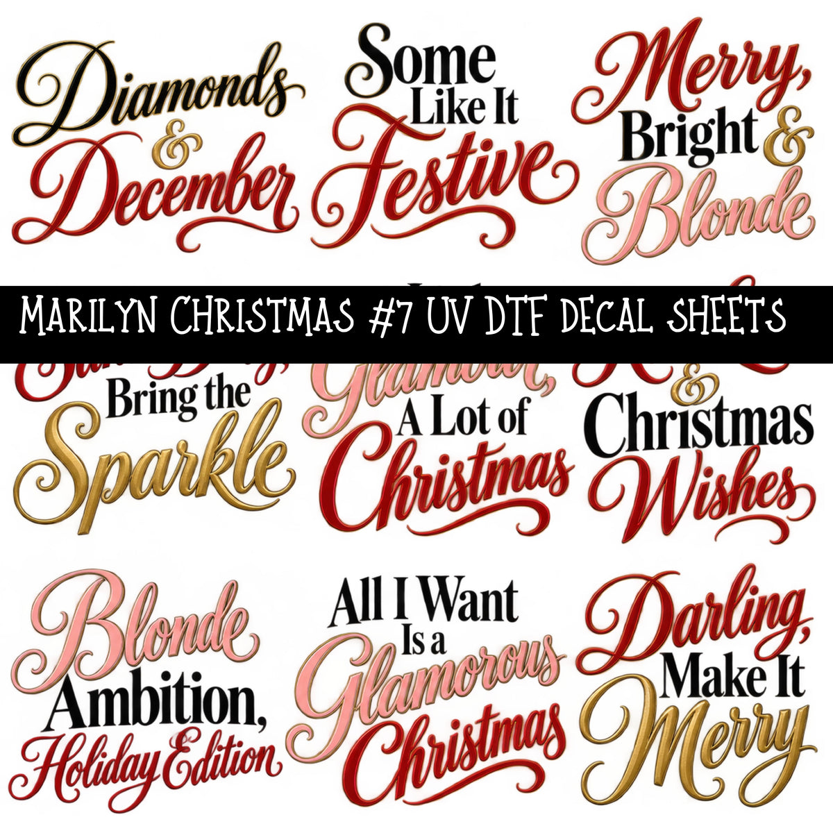 Marilyn Christmas UV DTF Decal sheets 10 Designs available