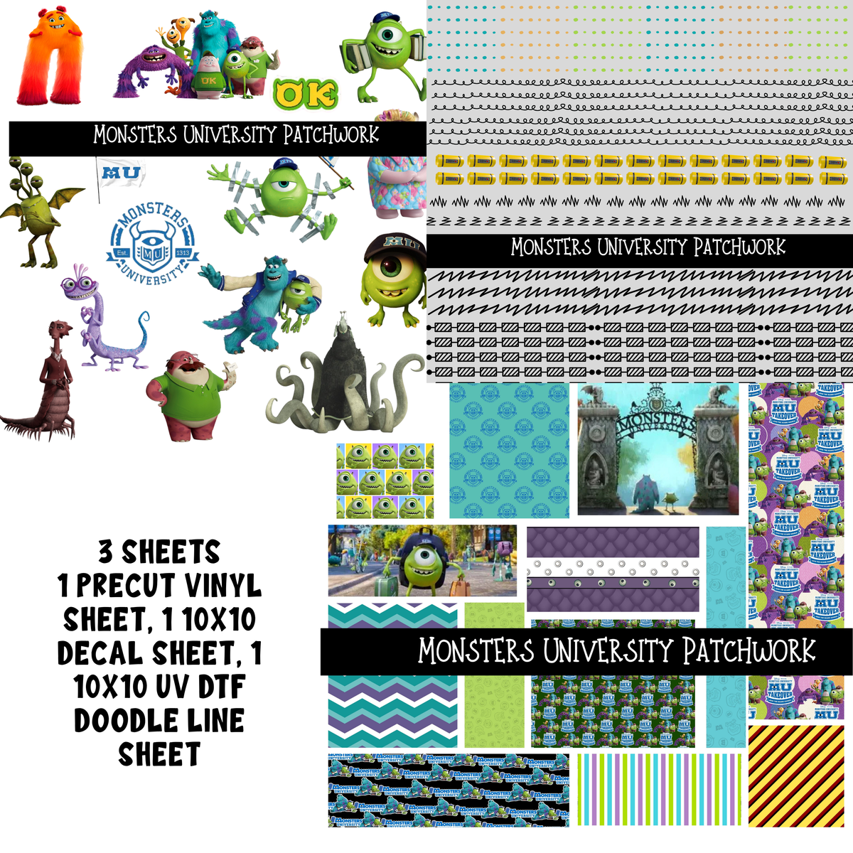Monsters University - Doodle Patchwork Set