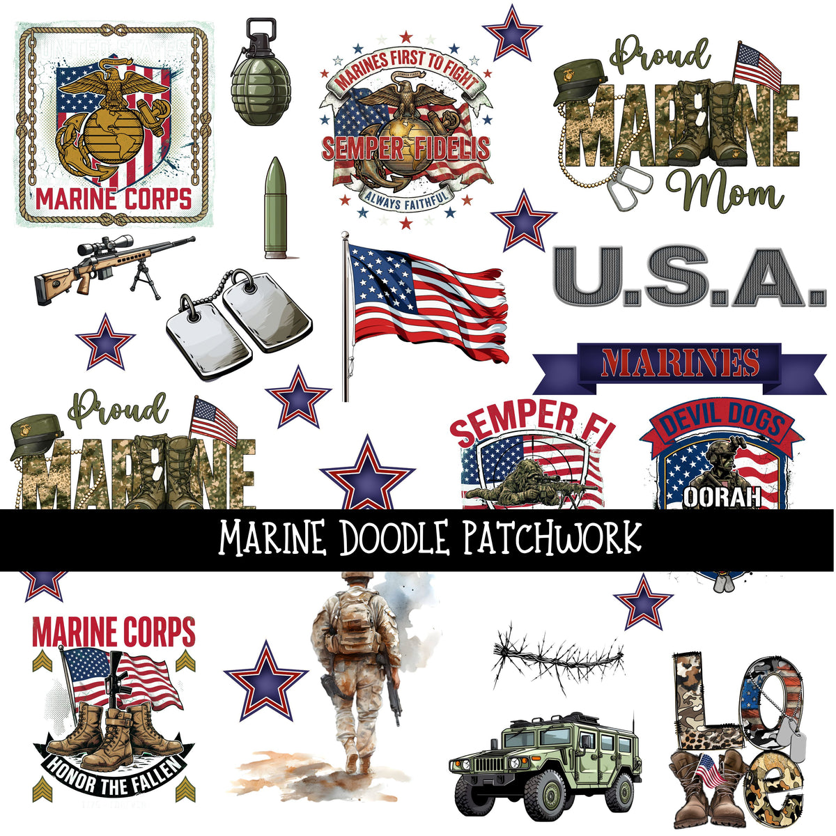 Marine Doodle Patchwork Set