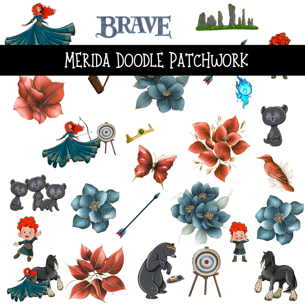 Merida UV DTF Doodle Patchwork Set