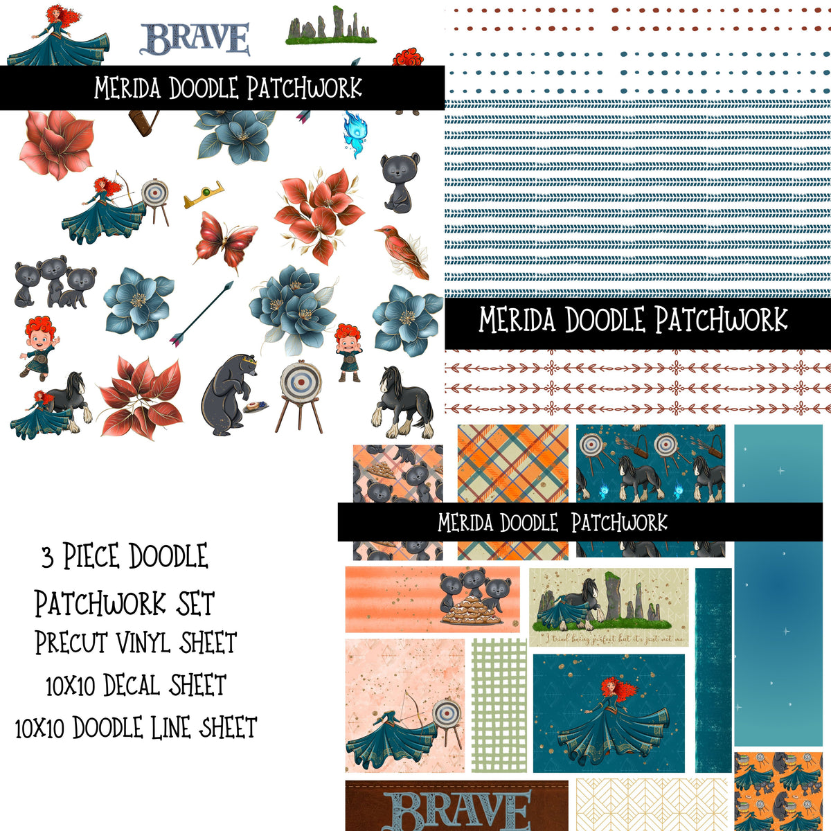 Merida UV DTF Doodle Patchwork Set