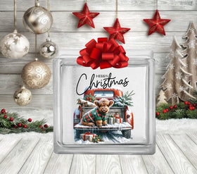 Merry Christmas Highland UV DTF Glass Block Decals