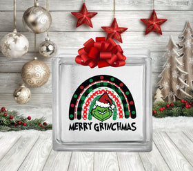 Merry Grinchmas Rainbow Glass Block Decal