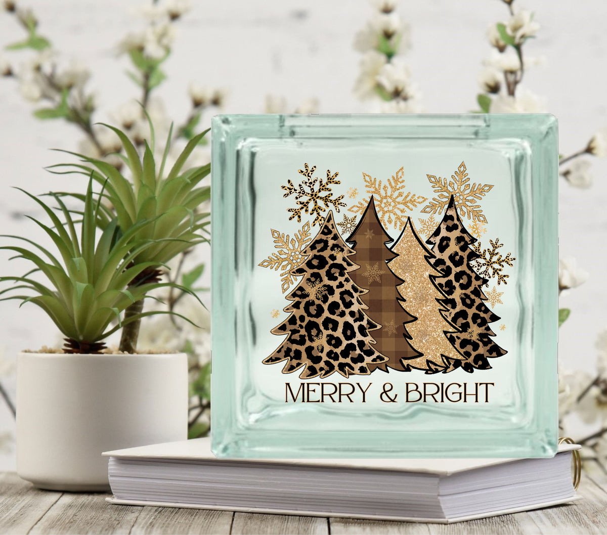 Merry & Bright Leopard Glass Block Decal