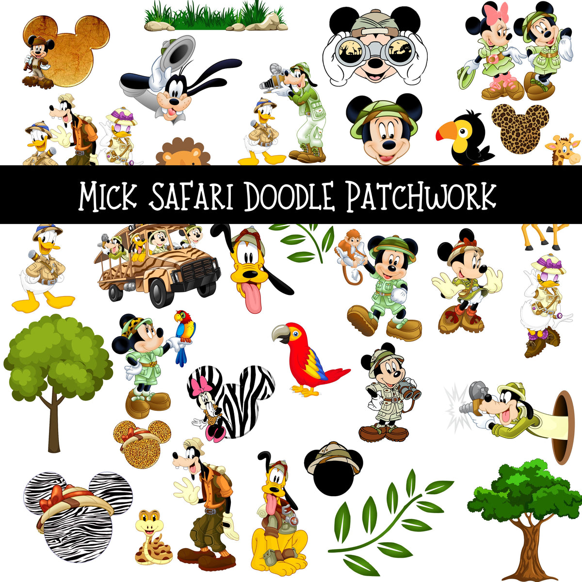 Mick Safari UV DTF Doodle Patchwork Set