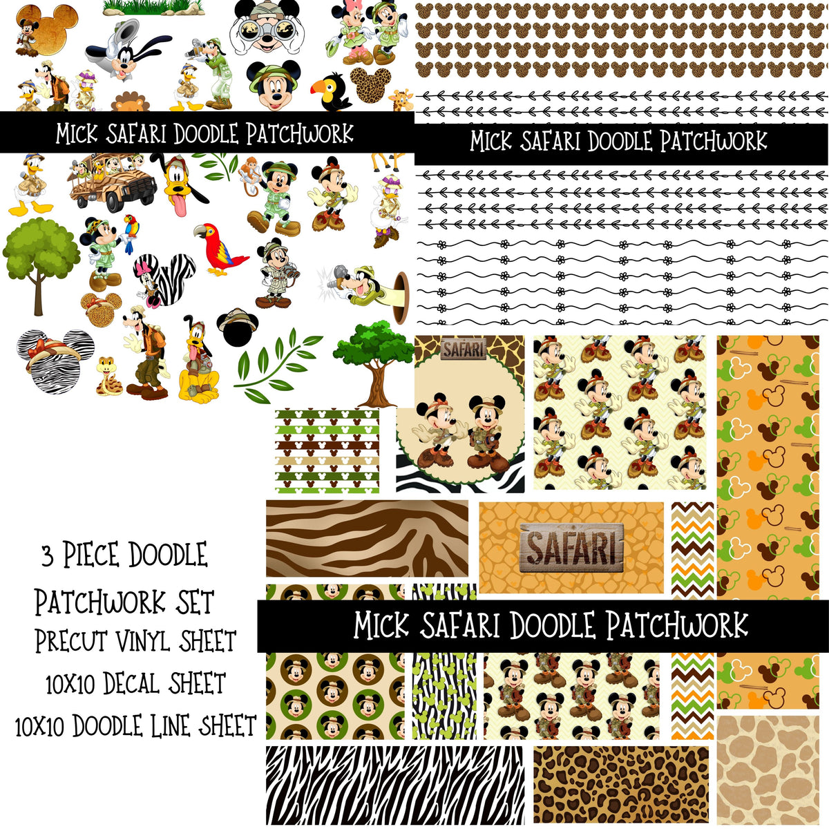 Mick Safari UV DTF Doodle Patchwork Set
