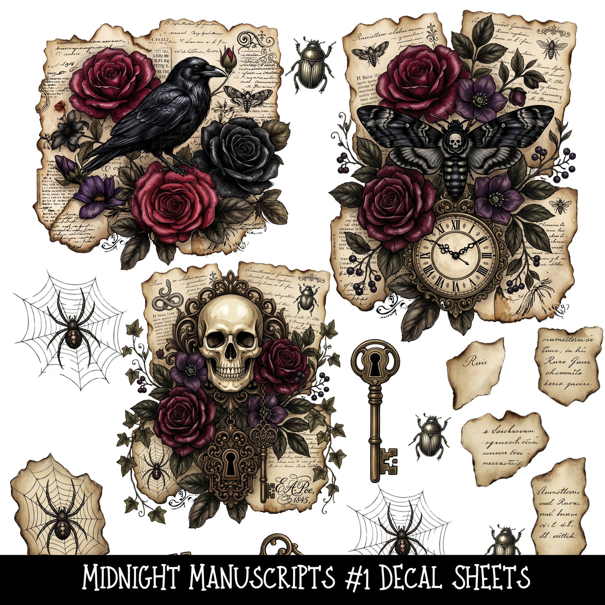 Midnight Manuscripts Torn Pages UV DTF Decal sheets 2 Designs available