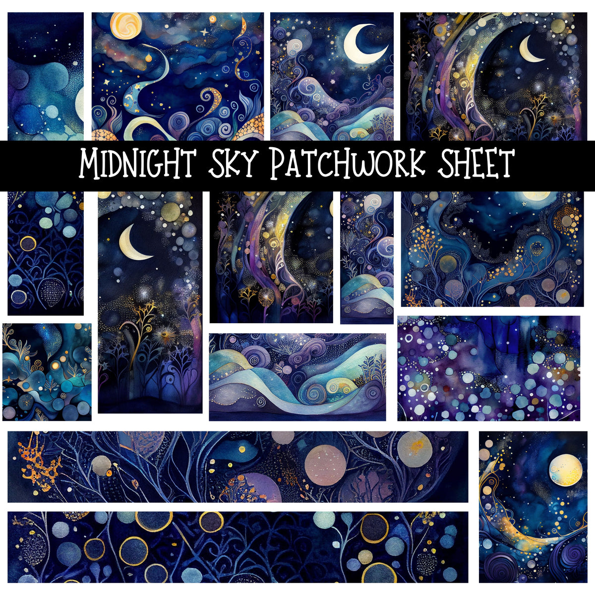 Midnight Sky Patchwork precut vinyl sheet available in 12x12 or 6x6 sizes