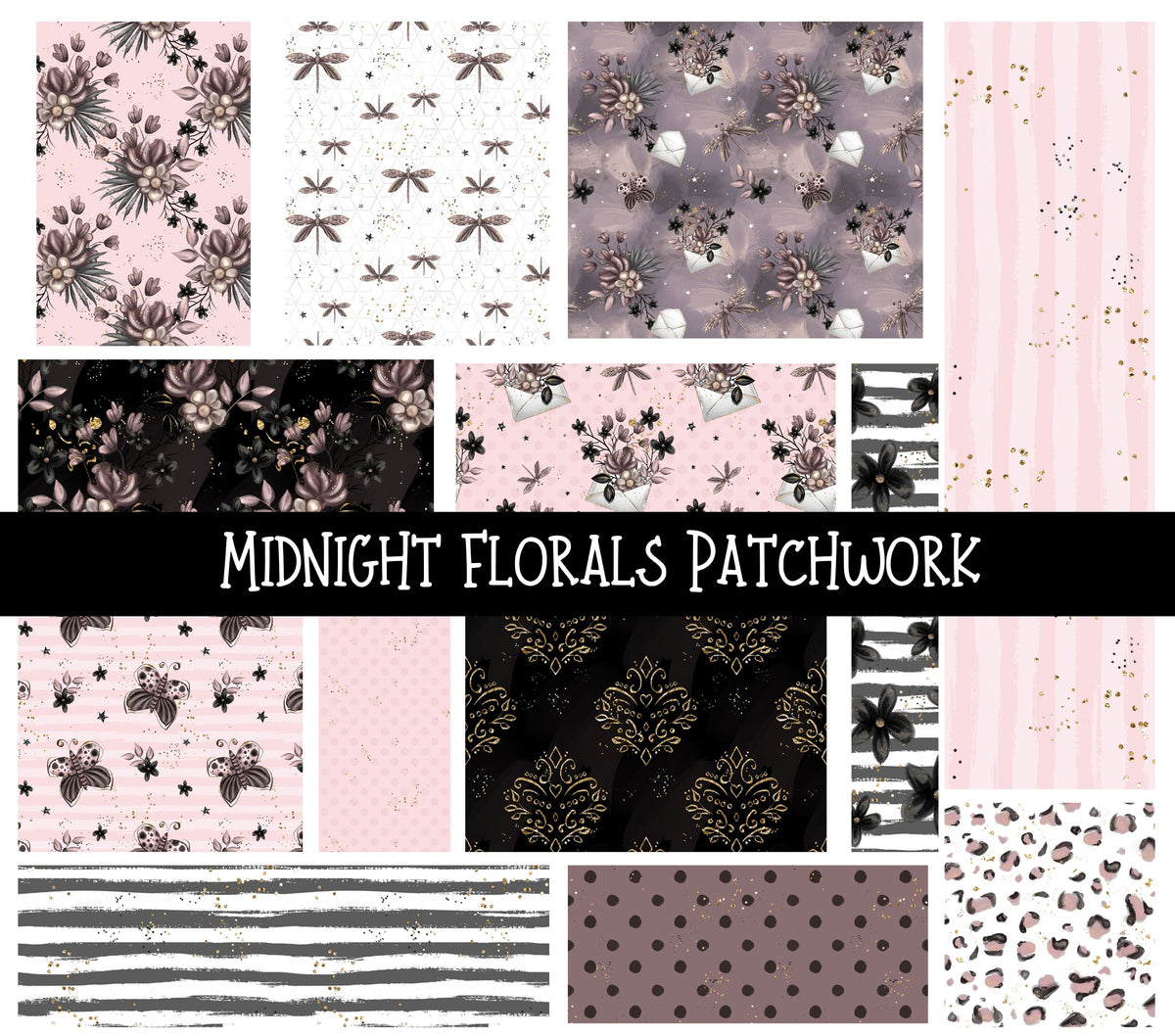 Midnight Floral Doodle Patchwork Set