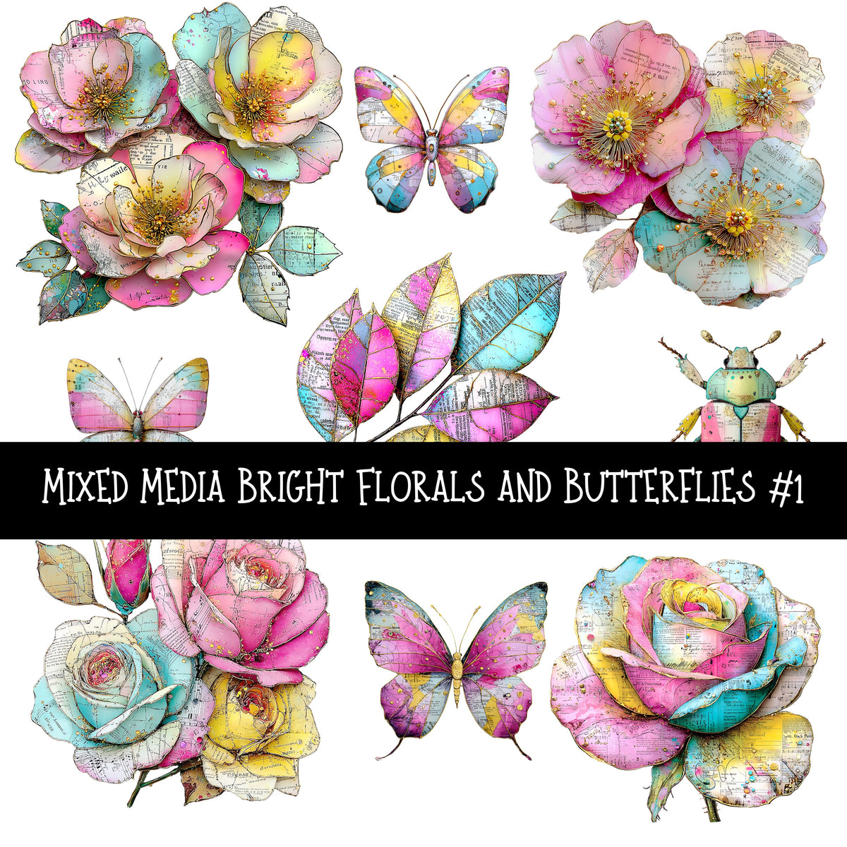 Mixed Media Bright Florals and Butterflies UV DTF Decal sheets 2 designs sheets available
