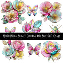 Mixed Media Bright Florals and Butterflies UV DTF Decal sheets 2 designs sheets available