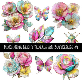Mixed Media Bright Florals and Butterflies UV DTF Decal sheets 2 designs sheets available