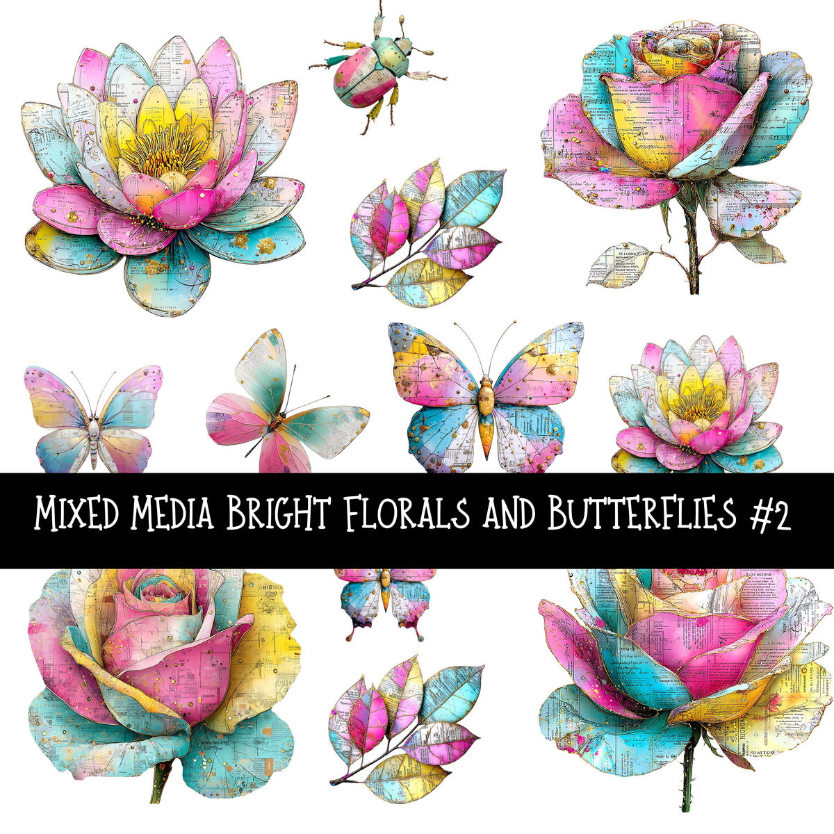 Mixed Media Bright Florals and Butterflies UV DTF Decal sheets 2 designs sheets available