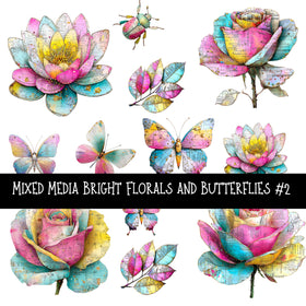 Mixed Media Bright Florals and Butterflies UV DTF Decal sheets 2 designs sheets available