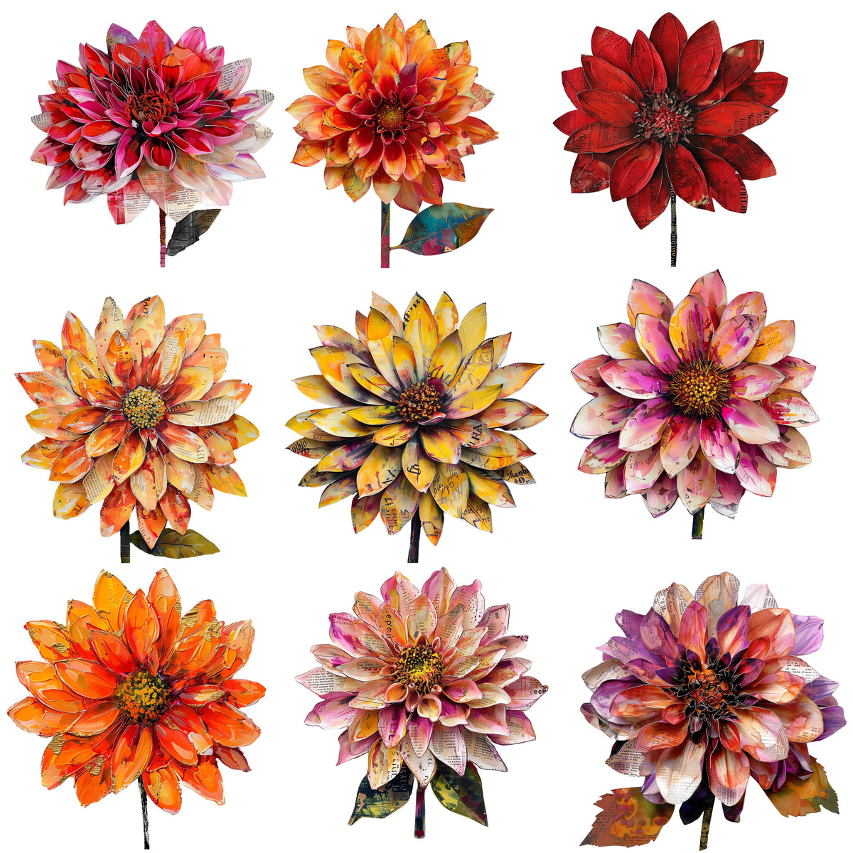Mixed Media Dahlias UV DTF Decal sheet