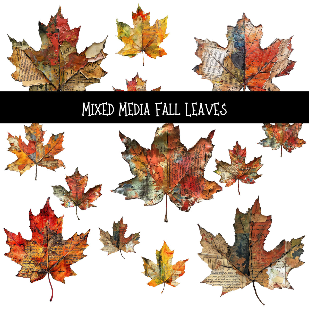 Mixed Media Fall Leaves UV DTF Decal sheets