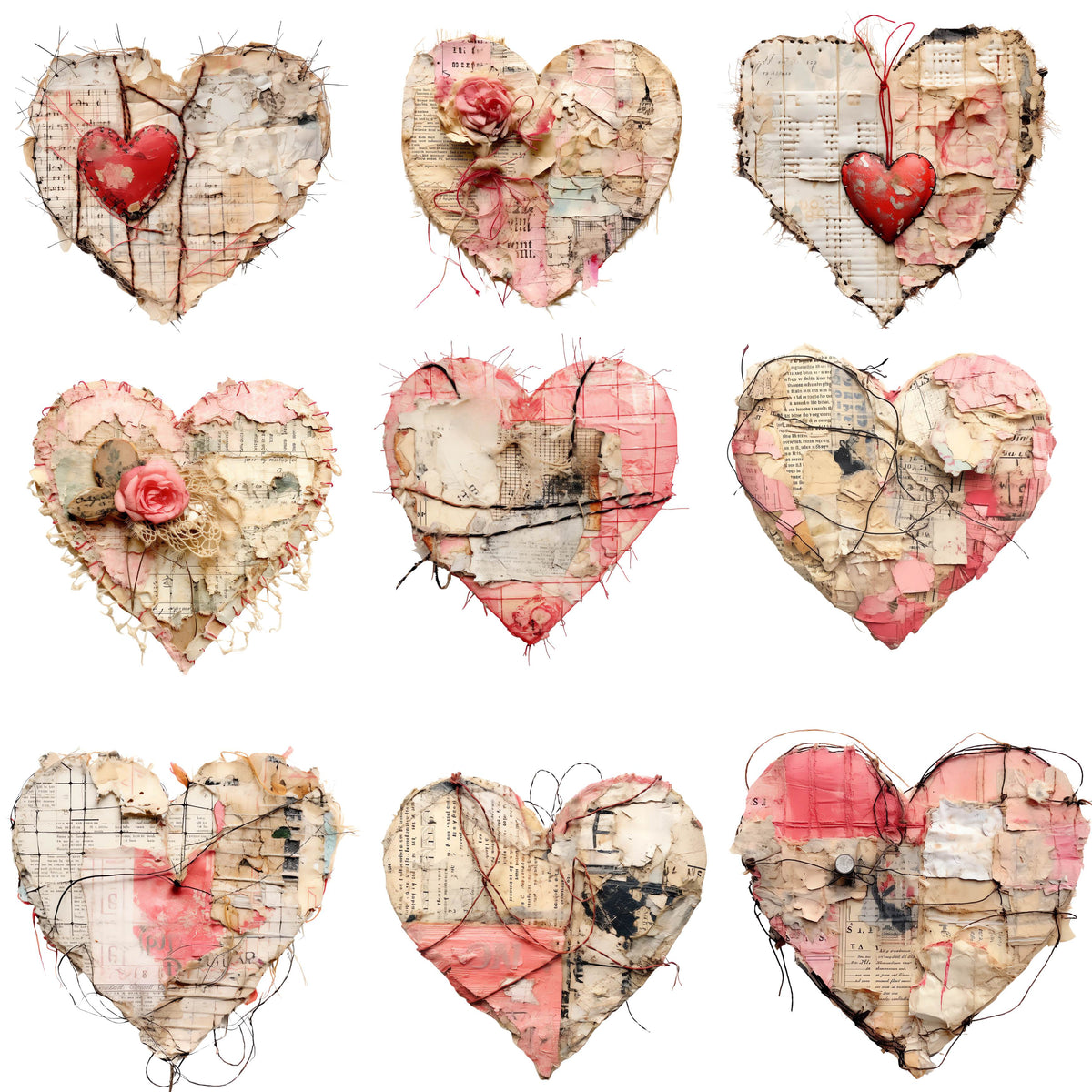 Mixed Media Hearts UV DTF Decal sheet