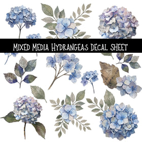 Mixed Media Hydrangeas UV DTF Decal sheets